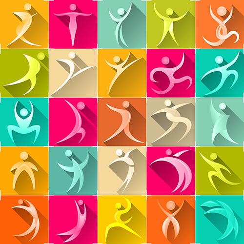 decorative illustration of a variety of abstract aerobic exercise positions